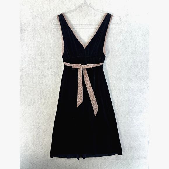 Free People Velvet Dress Drape Front Lace Trimmed Sleeveless Black Pink NWT - Picture 2 of 10